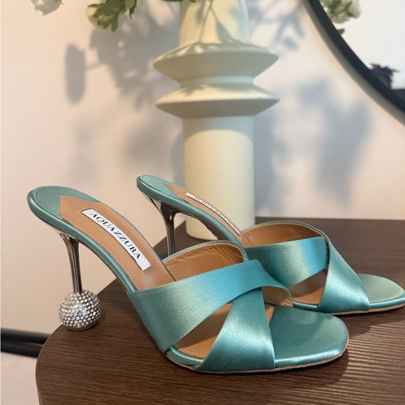 Aquazzura Turquoise Heels with Sparkling Silver Details - Picture 4 of 6